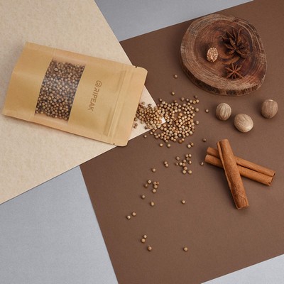 6.7 x 9.5" Kraft Bags with Window Stand Up Ziplock Seal Paper Bag Resealable Food Storage Pouch