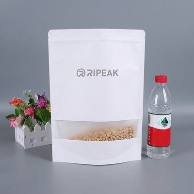9.1 x 13.8" White Kraft Paper Bags W/Window Stand Up Ziplock Resealable Pouch Coffee Bag