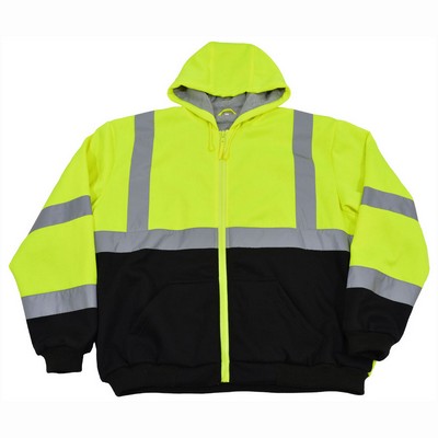 16 Oz. Thermal Lined Lime/Black Two Tone Hooded Zip-Up Jacket