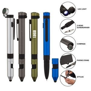 6-in-1 Multi-Function Engineer Metal Tool Pen w/LED Flashlight (5 4/5"x3/5")