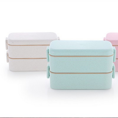 Rectangle Wheat Straw Lunch Box Leak Proof Double Layer Food Container