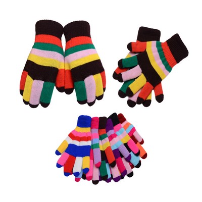 Adult Rainbow Acrylic Knitted Gloves-mixed Color