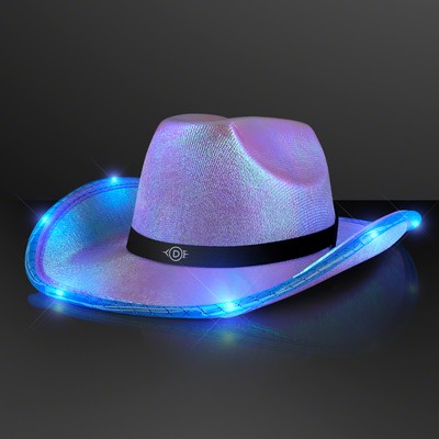 Purple Blue Iridescent LED Cowgirl Hat with Black Band - PRINTED