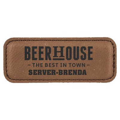 Rectangle Badge with magnet, Dark Brown Faux Leather, 3 1/4" x 1 1/4"