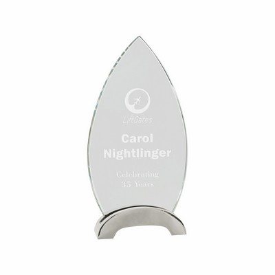 8 1/2" Clear Oval Platinum Glass Award w/ Arch Metal Base