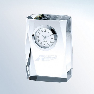 Beveled Column Crystal Clock, 3 1/2"H
