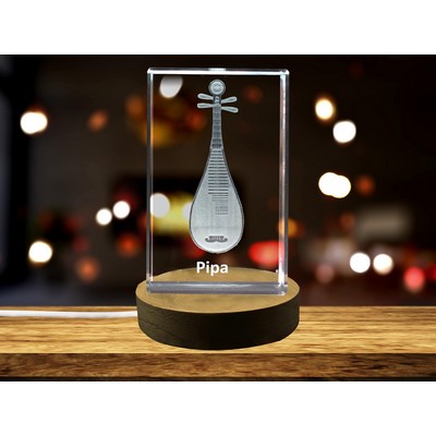Pipa Flute 3D Engraved Crystal Trophy Award w/LED Base