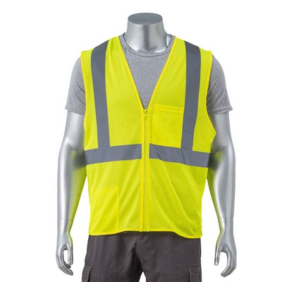 Class 2 Single Band Reflective Tape Safety Zipper Vest With Pocket