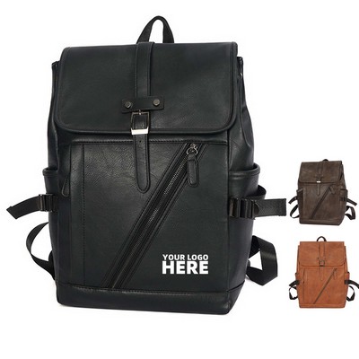 PU Leather Backpack w/Front Zipper