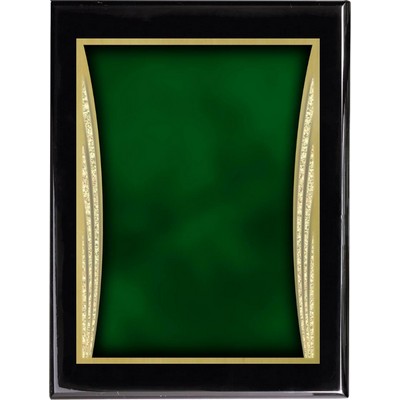 Ebony Piano Finish Plaque with Green Showtime Brass Plate, 7 x 9"
