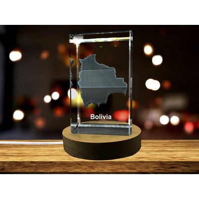 Bolivia 3D Engraved Crystal Trophy Award w/LED Base