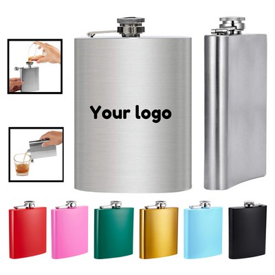 8 Oz. Stainless Steel Flask Hip Flask W/ Hinged Cap