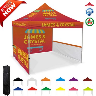 Full Dye Sublimated 10ftx10' Pop Up Canopy Tent with Single sided back wall and side wall