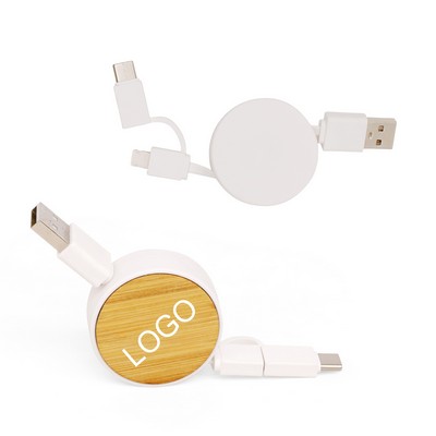 3-in-1 Wooden Retractable Charging Cable