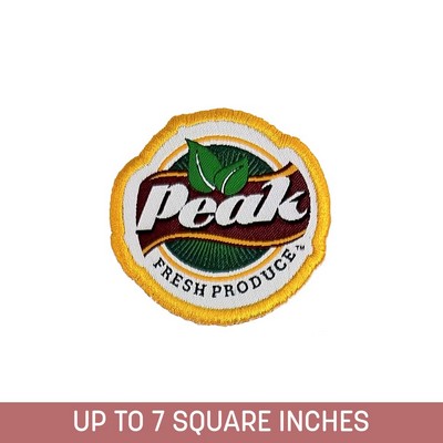 Custom Shape Woven Sticker (Stick-On) Up To 7 Sq. In. w/ Embroidered Edge (
