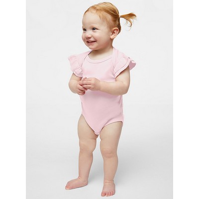 Rabbit Skins Infant Girls' Lap Shoulder Flutter Sleeve 1X1 Baby Rib Bodysuit