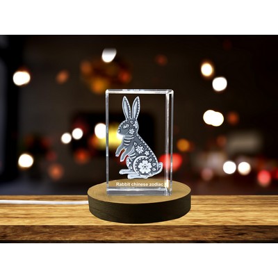 Lucky Rabbit Trophy Recognition | 3D Engraved Zodiac Crystal Decor for Abundance & Positivity