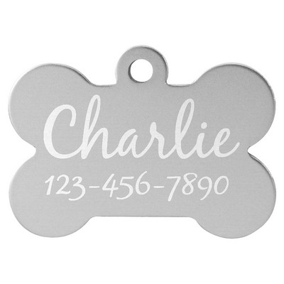 Anodized Aluminum Silver Bone Pet Tags, Engraved, 1 1/2" x 1"