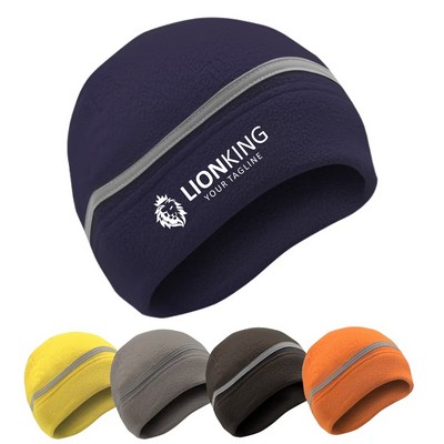 Fleece Lined Warm Beanie with Reflective Strip