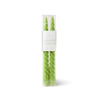 Twisted Taper 10" Tall Green Boxed Candles, 2 Per Pack