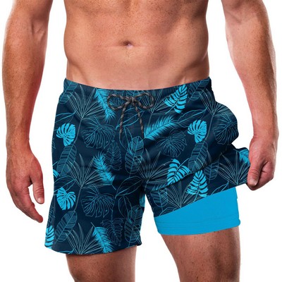 Sublimation Mens Beach Swim Trunks with Compression Liner