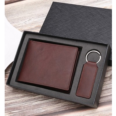 Genuine Leather Wallet + Key Chain GIFT SET