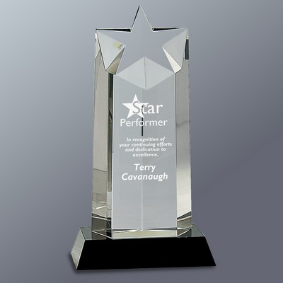 Crystal Star Column on Black Base, Large (10"H)