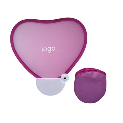 8" Custom Heart Shaped Nylon Collapsible Handheld Fan w/Pouch