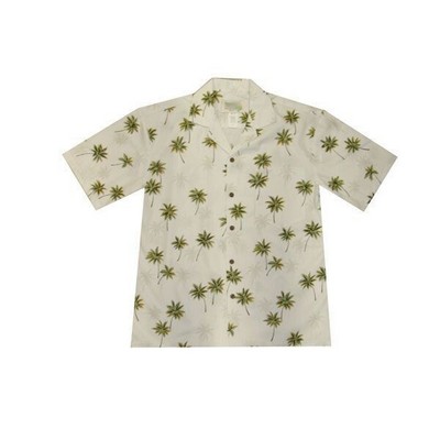 White Hawaiian Shirt (S - 3XL in-stock) - 100% Cotton Poplin Tropical Print w/ Coconut Buttons