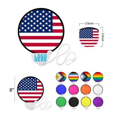 American Flag Collapsible Pop-up Fan w/ Lanyard