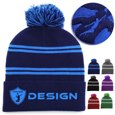 Acrylic Knit Beanie Cap With Pom