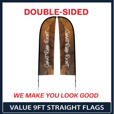 Value 9' Straight Flag - Double Sided w/Spike Base and Carry Bag