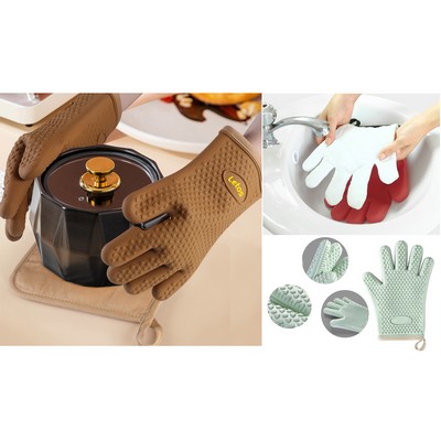 One Pcs Silicone Smoker Oven Gloves BBQ Gloves Mitt Oven W/ Detachable Inner Cotton Layer