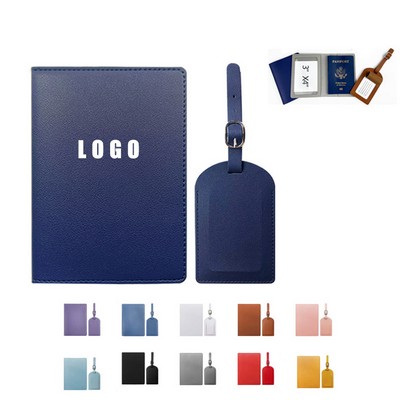PU Leather Passport Holder Travel Set with Luggage Tag