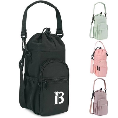 Insulated Water Bottle Carrier Sling Bag w/ Phone Pocket
