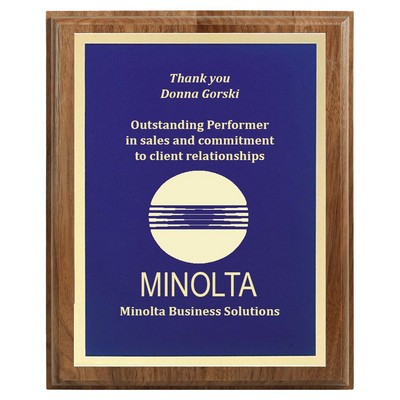 10-1/2" x 13" Genuine Walnut Step-Edge Plaque with Blue Brass Plate