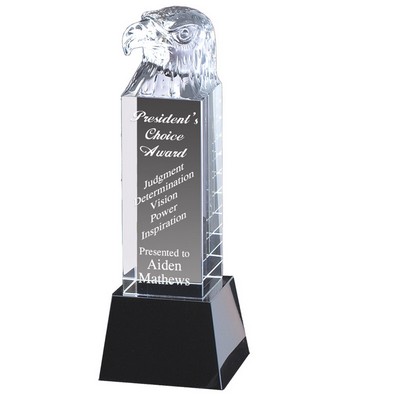 Optical Crystal Eagle Trophy on Pedestal Black Crystal (10 1/2" x 3 1/2")