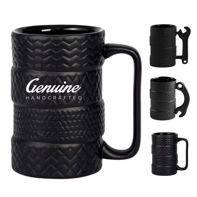 17oz Black Tire Tread Ceramic Coffee Mug