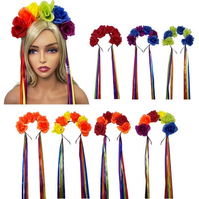 Rainbow Colored Flower Headband