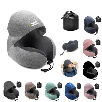 Portable Headrest Sleep Travel Buddy Neck Pillow With Hood