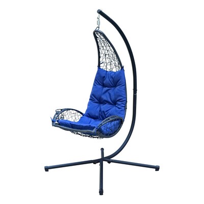 Algoma Cushioned Rattan Wicker Hanging Chair - Blue