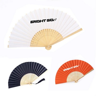 Elegant Fabric Bamboo Folding Fan with Tassel
