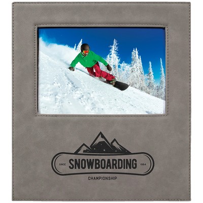 5" x 7" Gray Leatherette Photo Frame with 4 1/4" x 8 7/8" Engraving Area