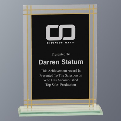 Clear Glass Plaque, Rectangle with 4-Point Gold Accents, Medium (5-3/4"x 8-1/2"H)