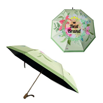 Titanium Alloy Shaft & Wood Handle Custom Folding Umbrella