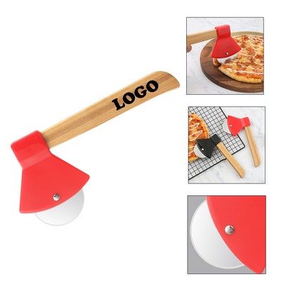 Axe - shaped Bamboo Handle Pizza Roller Cutter