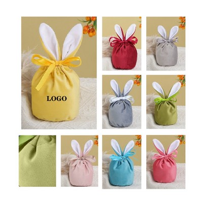 Velvet Easter Bunny Candy & Egg Pouch with Adorable Rabbit Ears