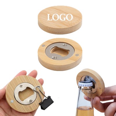 Round Magnetic Bamboo Bottle Opener