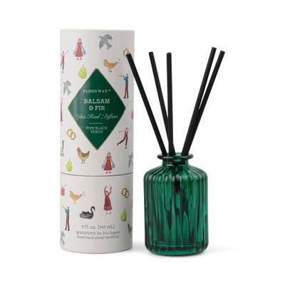 Green Ribbed Glass Diffuser With Printed Tube - Balsam & Fir