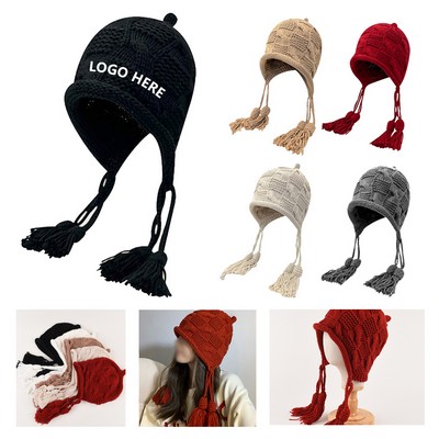 Knotted Tassel Wool Beanie